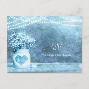 Blaue-Herz-Mason-Glas-&-Baby-Breath-Hochzeits-RSVP Einladungspostkarte