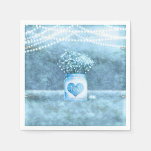 Blaue Herz-Mason-Glas & Baby's Breath-Hochzeit Serviette