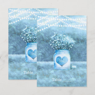 Blaue-Herz-Mason-Glas-und-Babys-Atem-Tischnummer Einladung