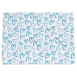 Blaue Herz-Muster-Geschenktasche groß Große Geschenktüte