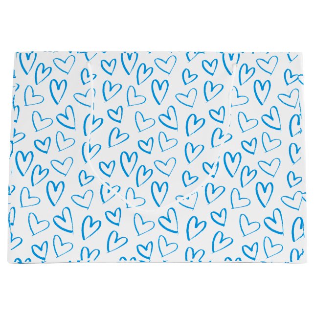 Blaue Herz-Muster-Geschenktasche groß Große Geschenktüte (Vorderseite)