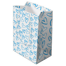 Blaue Herz-Muster-Geschenktasche mittel