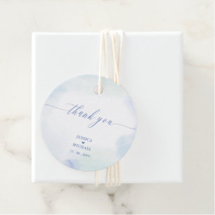 Blaue Herz- und Aquarell-Hochzeit Danke-Foto Geschenkanhänger