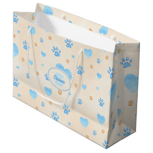 Blaue Herz- und Druckmuster für Wasserfarben Große Geschenktüte