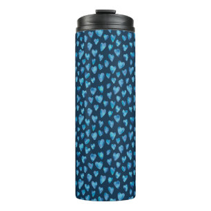 Blaue Herz-Wasserfarbenmuster Thermosbecher