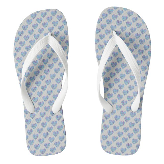Blaue Herzen auf Kies grau Flip Flops (Fußbett)