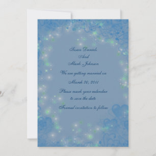 Blaue Herzen Funkelnde Lichter Hochzeit Terminankü Einladung