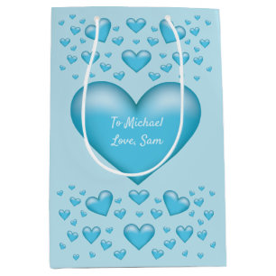 Blaue Herzen mit benutzerdefiniertem Text Mittlere Geschenktüte