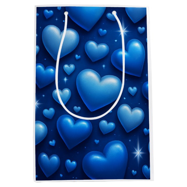Blaue Herzen mit Sternen-Muster Mittlere Geschenktüte (Vorderseite)