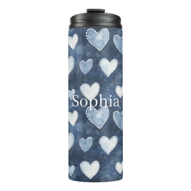 Blaue Herzen Thermosbecher (Vorderseite)