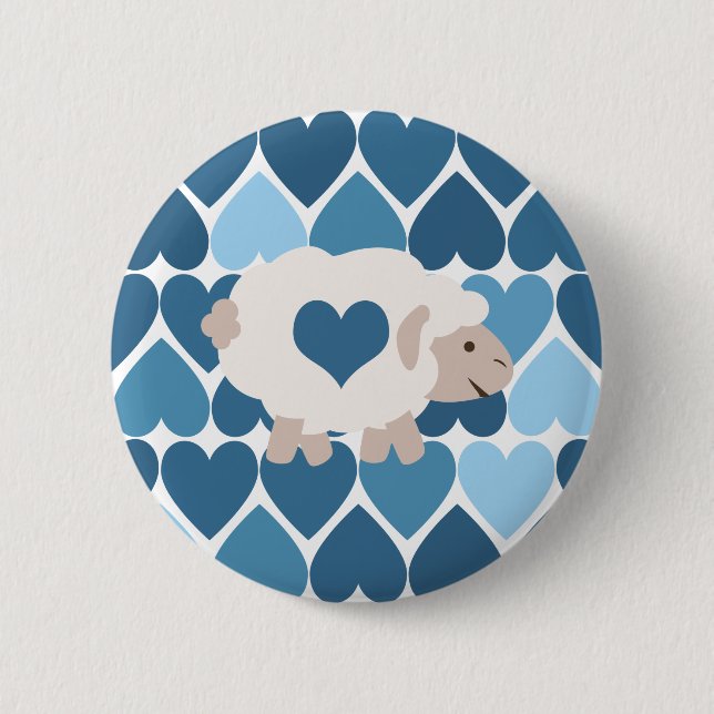 Blaue Herzen und Niedliches Lamm Button (Vorderseite)