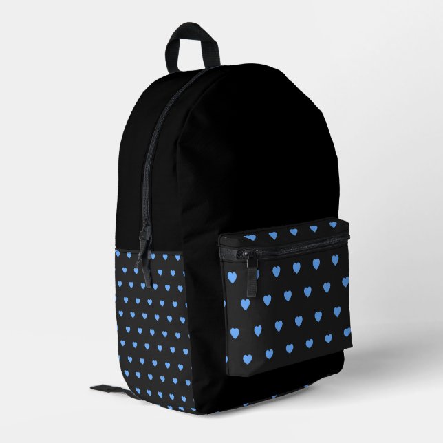 Blaue Herzen und Schwarz Bedruckter Rucksack (Rückseitige Ecke links)
