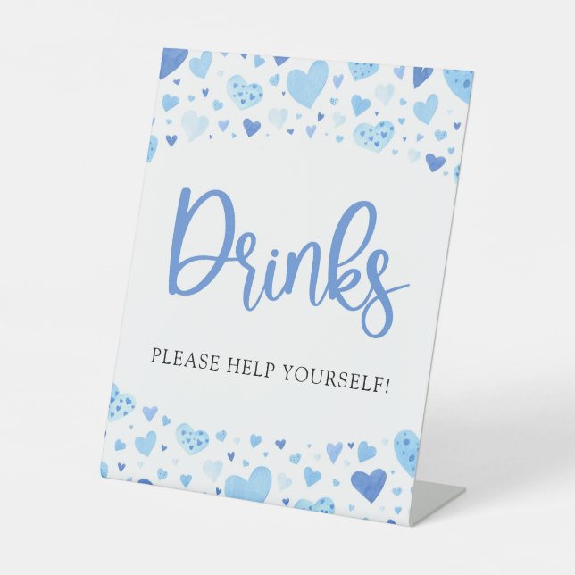 Blaue Herzen Valentingetränke signieren Sockelschild (Vorderseite)