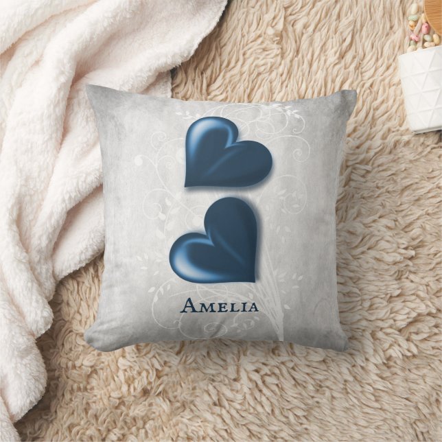 Blaue Herzklopfen Personalisiertes Kissen (Decke)