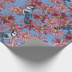Blaue Heu Gänseblümchen Blauhäher und Gänseblümche Geschenkpapier