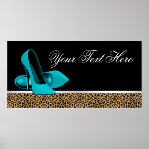 Blaue High Heel Schuhe Leopard Party Banner Poster