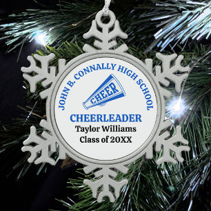 Blaue High School Cheerleader Personalisiert Schneeflocken Zinn-Ornament