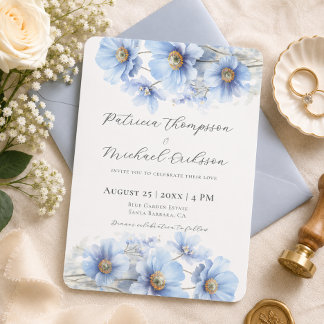 Blaue Himalaya-Mohnblumen-Gartenhochzeit  Einladung