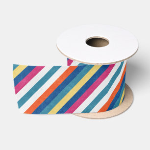 Blaue Himbeere Orangengelbe Streifen Muster Satinband