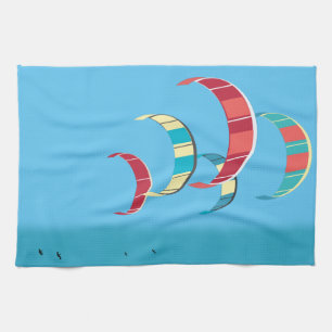 Blaue Himmel mit farbenfrohen Kitesurfkites Geschirrtuch