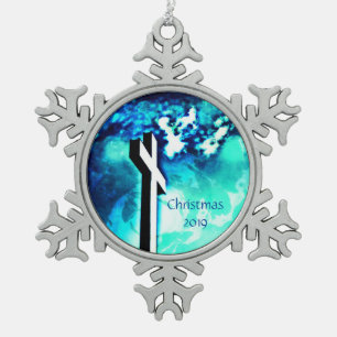 Blaue Himmel mit Heiligem Kreuz *personalisieren/a Schneeflocken Zinn-Ornament