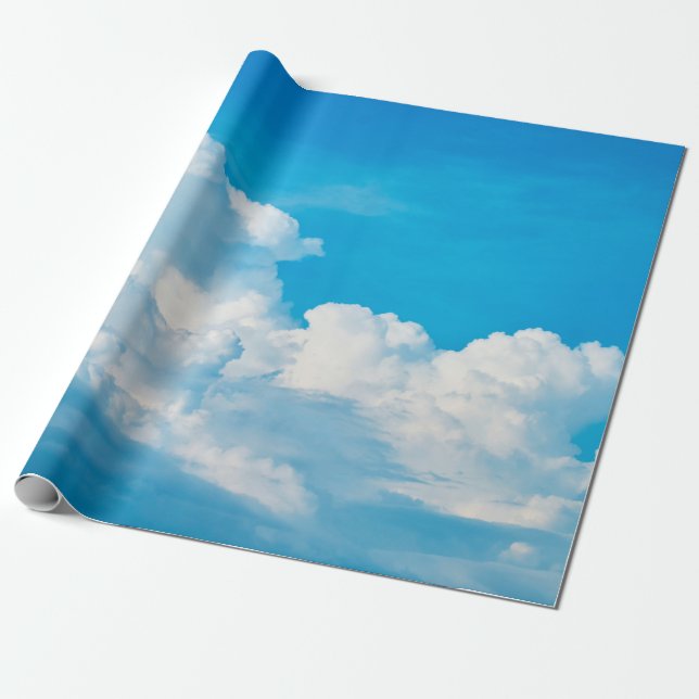 Blaue Himmelshinterwolken weiß Geschenkpapier (Ungerollt)