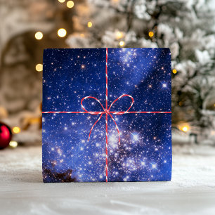 Blaue himmlische Galaxie Sterne Foto Geschenkpapier Set