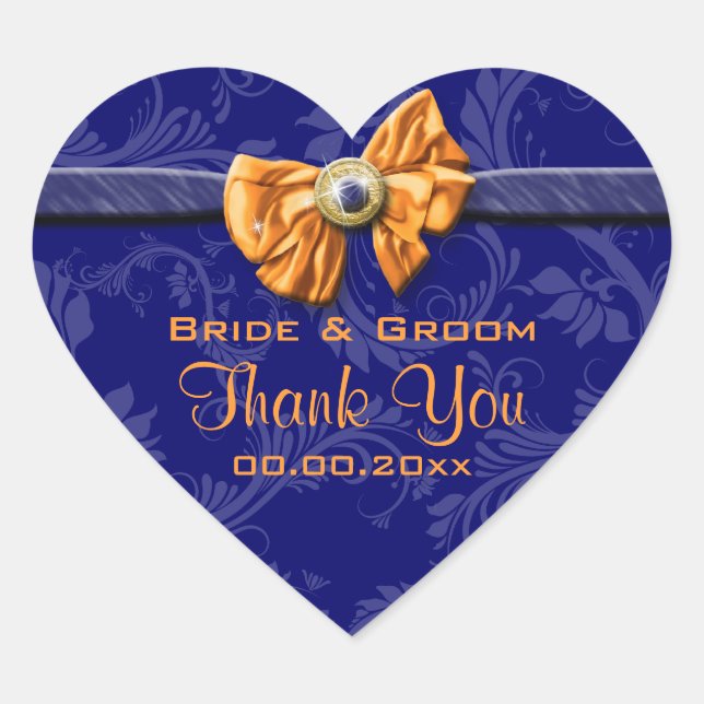 Blaue Hochzeit "Danke" Thema Herz-Aufkleber (Vorderseite)