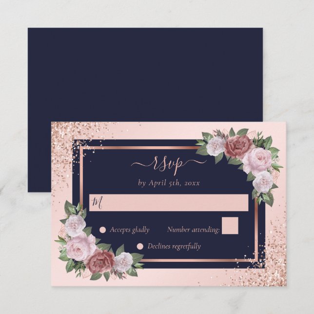 Blaue Hochzeit der blauen Rose RSVP Karte (Vorne/Hinten)