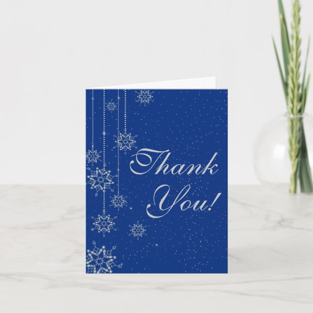 Blaue Hochzeit der Kristallschneeflocken danken Dankeskarte (Vorderseite)