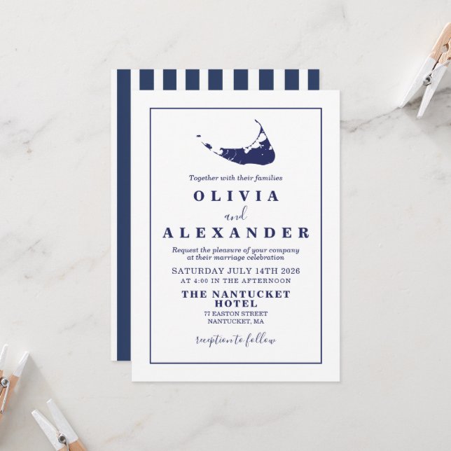 Blaue Hochzeit der Nantucket-Marine Einladung (Vorderseite/Rückseite Beispiel)