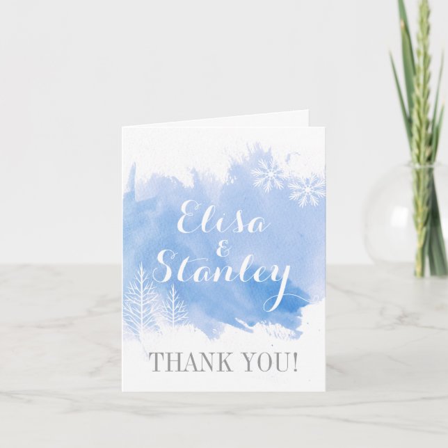 Blaue Hochzeit des modernen Aquarellspritzens Dankeskarte (Vorderseite)