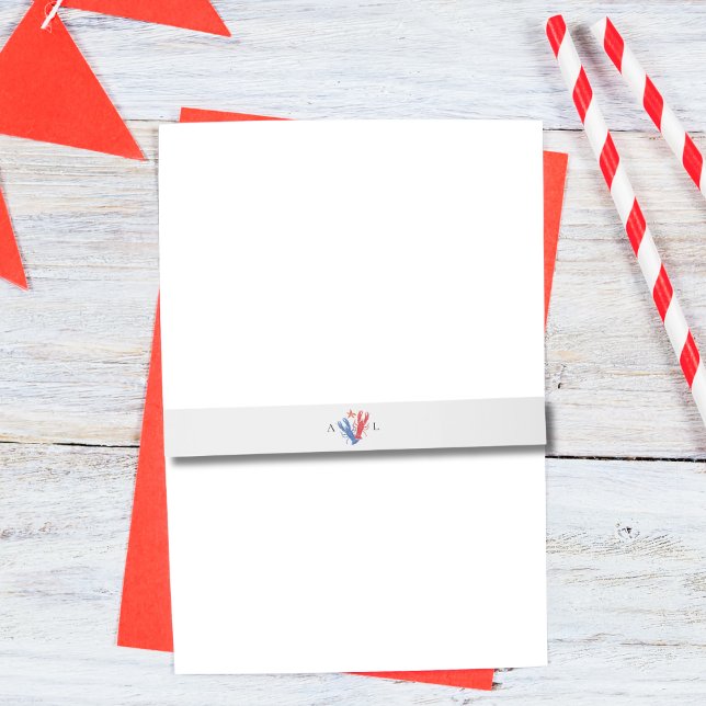 Blaue Hochzeit des Nautical Red Hummer Monogram Einladungsbanderole (Von Creator hochgeladen)