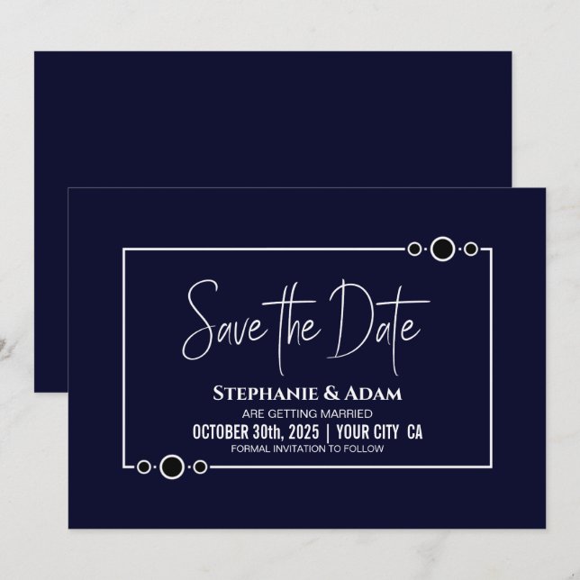 Blaue Hochzeit für Navy speichern Save The Date (Vorne/Hinten)