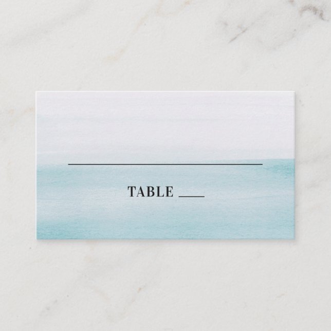 Blaue Hochzeit in Aquarellen. Modernes, elegantes  Platzkarte (Vorderseite)