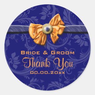 Blaue Hochzeit in Orange "Danke" Runder Aufkleber