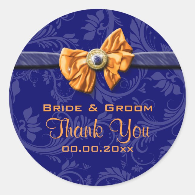 Blaue Hochzeit in Orange "Danke" Runder Aufkleber (Vorderseite)