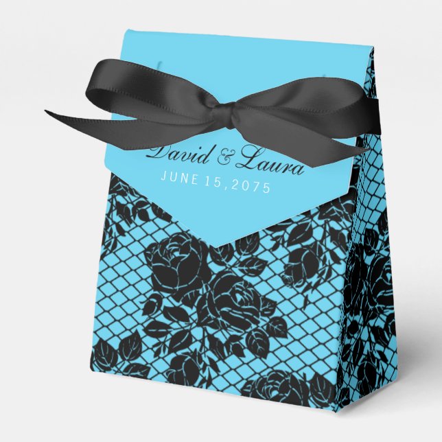 Blaue Hochzeit in Schwarz und Aquamarin Geschenkschachtel (Vorderseite)