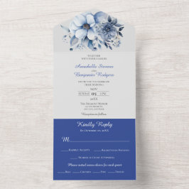 Blaue Hochzeit in Weiß und Grau All In One Einladung