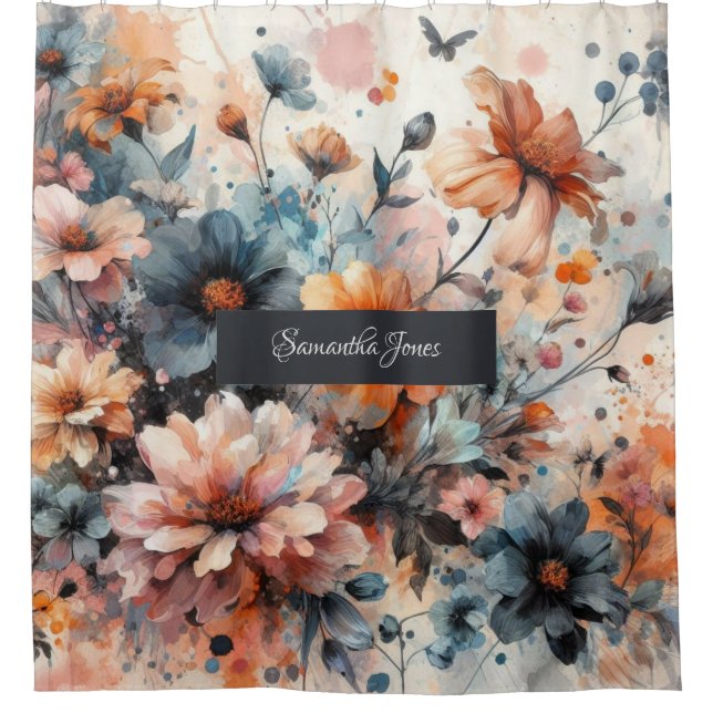Blaue Hochzeit mit Blumen Duschvorhang (Vorderseite)