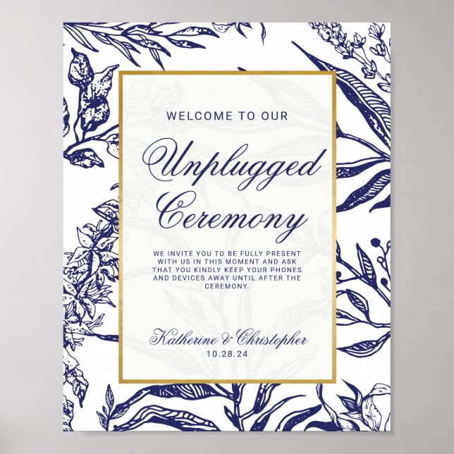 Blaue Hochzeit mit botanischem Gold Poster (Vorne)