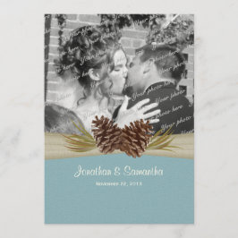 Blaue Hochzeit mit Foto von Pinien Einladung