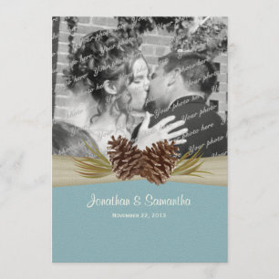 Blaue Hochzeit mit Foto von Pinien Einladung