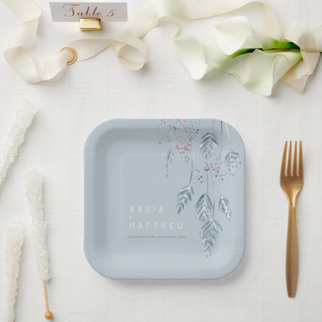 Blaue Hochzeit mit geätztem Grasbeeren im Winter Pappteller (Hochzeit)