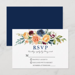 Blaue Hochzeit mit gemischten Blumen RSVP Karte