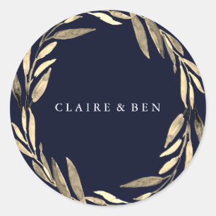 Blaue Hochzeit mit goldenem Leaf Runder Aufkleber