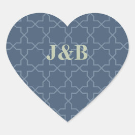 Blaue Hochzeit mit Latticework-Muster Herz-Aufkleber