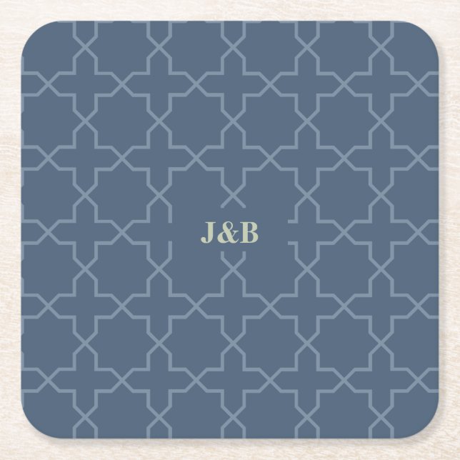 Blaue Hochzeit mit Latticework-Muster Rechteckiger Pappuntersetzer (Vorderseite)