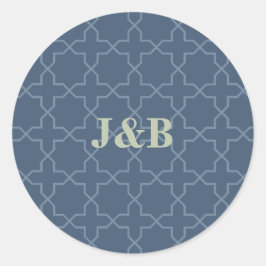 Blaue Hochzeit mit Latticework-Muster Runder Aufkleber