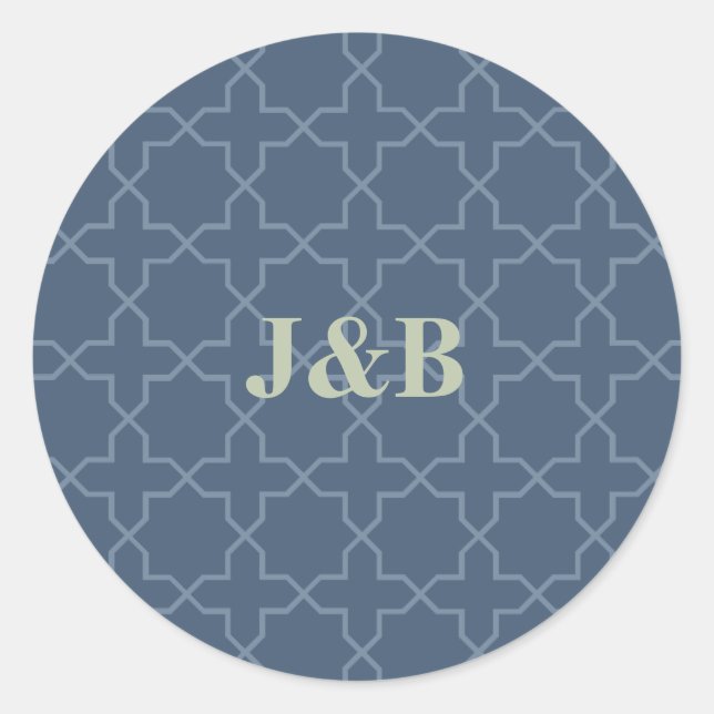 Blaue Hochzeit mit Latticework-Muster Runder Aufkleber (Vorderseite)